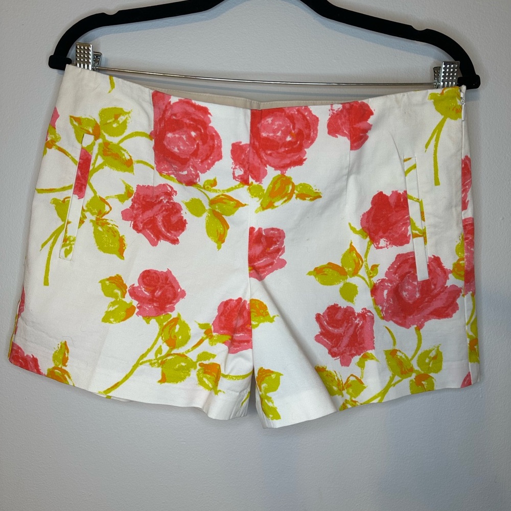 Ann‎ Taylor Watercolor Rose Tailored Shorts Flat Front White Pink Green Sz 6
